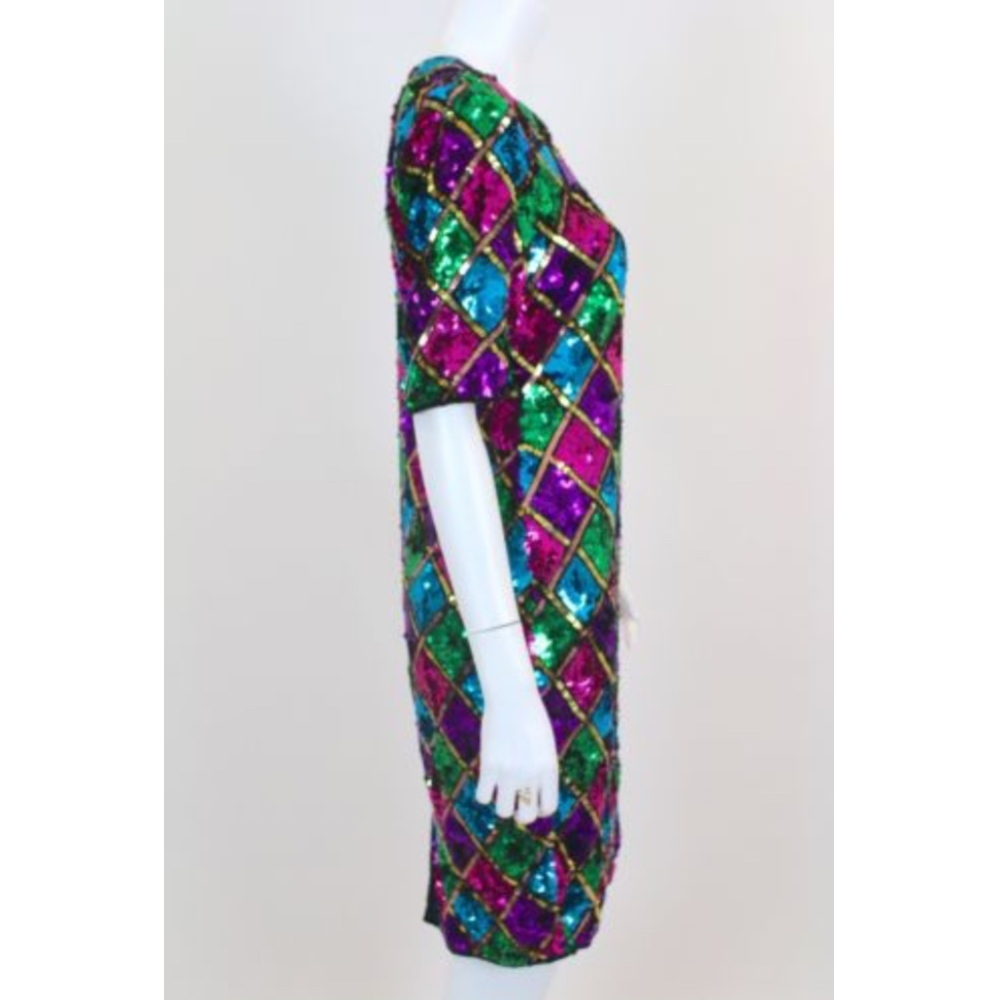 Vintage Sequin Dress Colorful Beaded 80s Prom M - Picture 2 of 6